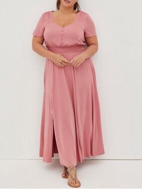 Torrid Challis Smocked Waist Dusty Rose Maxi Dress 00/10/M/L NWT 16775053